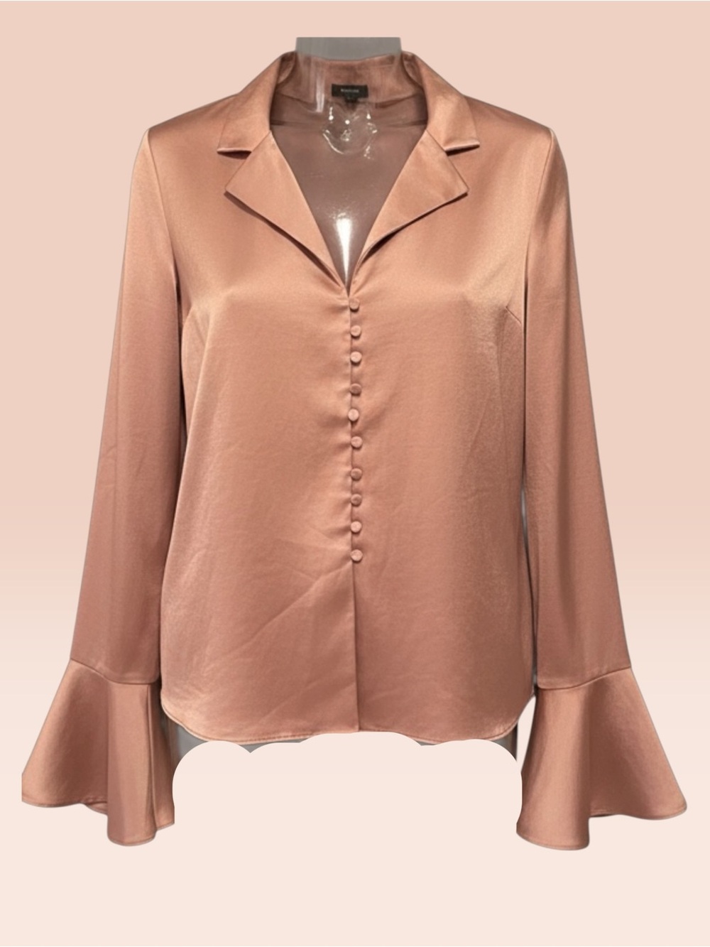 Express Satin Button-Front Blouse in Rose Gold